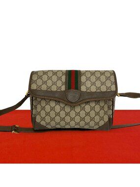 Gucci Vintage Sherry Line GG Logo Pattern Leather Shoulder Bag Pochette Brown